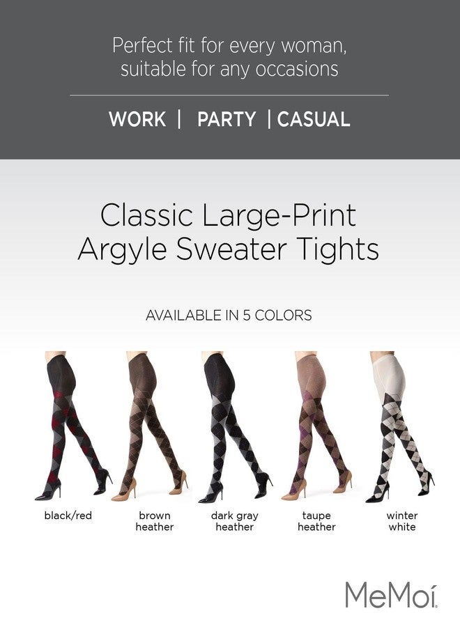 MeMoi Textured Argyle Sweater Tights Winter White Small/Medium - Image 2
